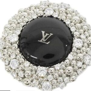 Louis Vuitton LV brooch pin crystals Onyx black Silver Crystal Brooch